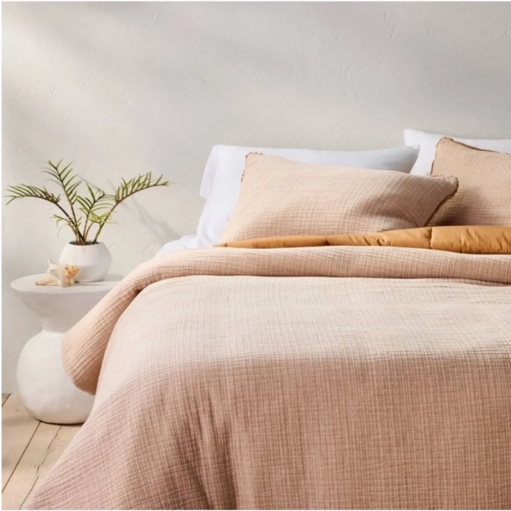 NWT Full/Queen Textured Chambray Comforter & Sham Set Warm Brown - Casaluna - Picture 3 of 7